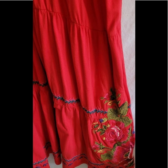 Johnny Was Red Dress Plus 3X Beautiful Embroidery Sexy Midi Dress EUC - Picture 11 of 12